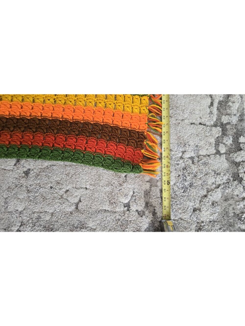 Handmade Crochet Throw Blanket Stripes & Fringe 60"x 46" Retro Fall - Picture 5 of 6